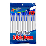 Pack of 10 Stick Pens, Medium Point - Blue