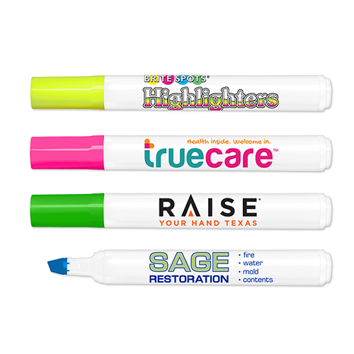 Brite Spots&reg; Broad Tip Highlighters - White Barrel - USA Made - Full Color Decal